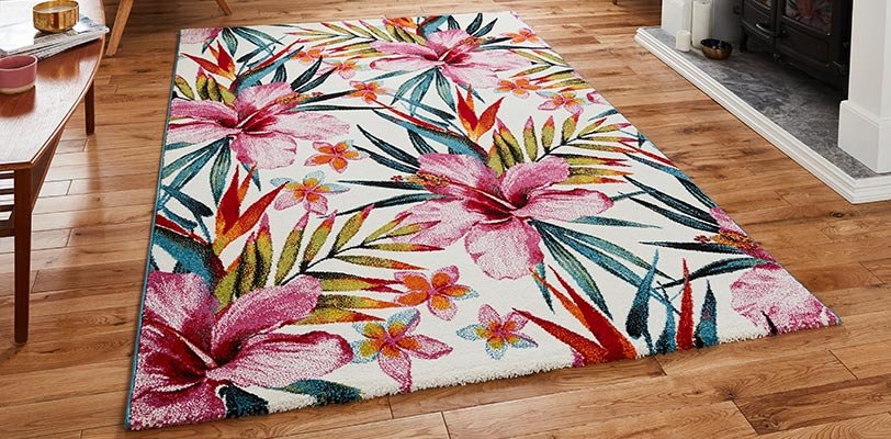 SMALL EXTRA LARGE MULTI COLOURED FLORAL NATURAL PRINT BY THINK RUGS CARPET 